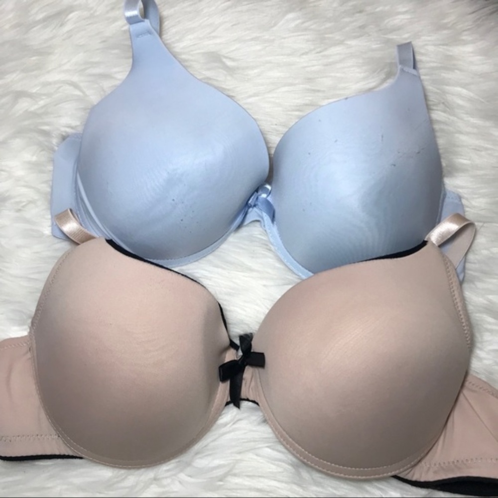 2 Blue Tan Push Up Bras 38B